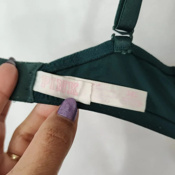 Victorias Secret PINK Wear Everywhere Pushup Bra Women Size 34D Green Underwire - Picture 4 of 11